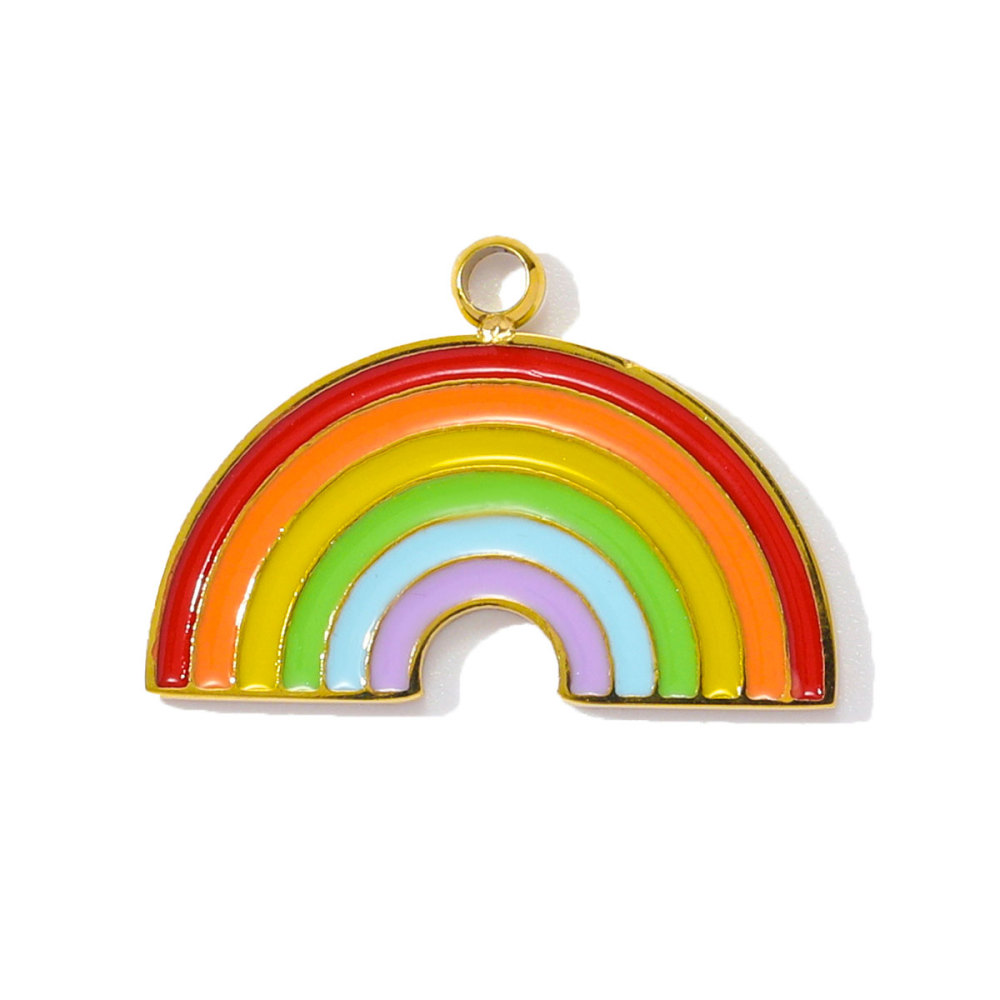 6pcs/pack Stainless Steel Enamel Plam Sun Diy Charms Woman Rainbow Flip Flops Necklace Pendants Fish Heart Jewelry Wholesale