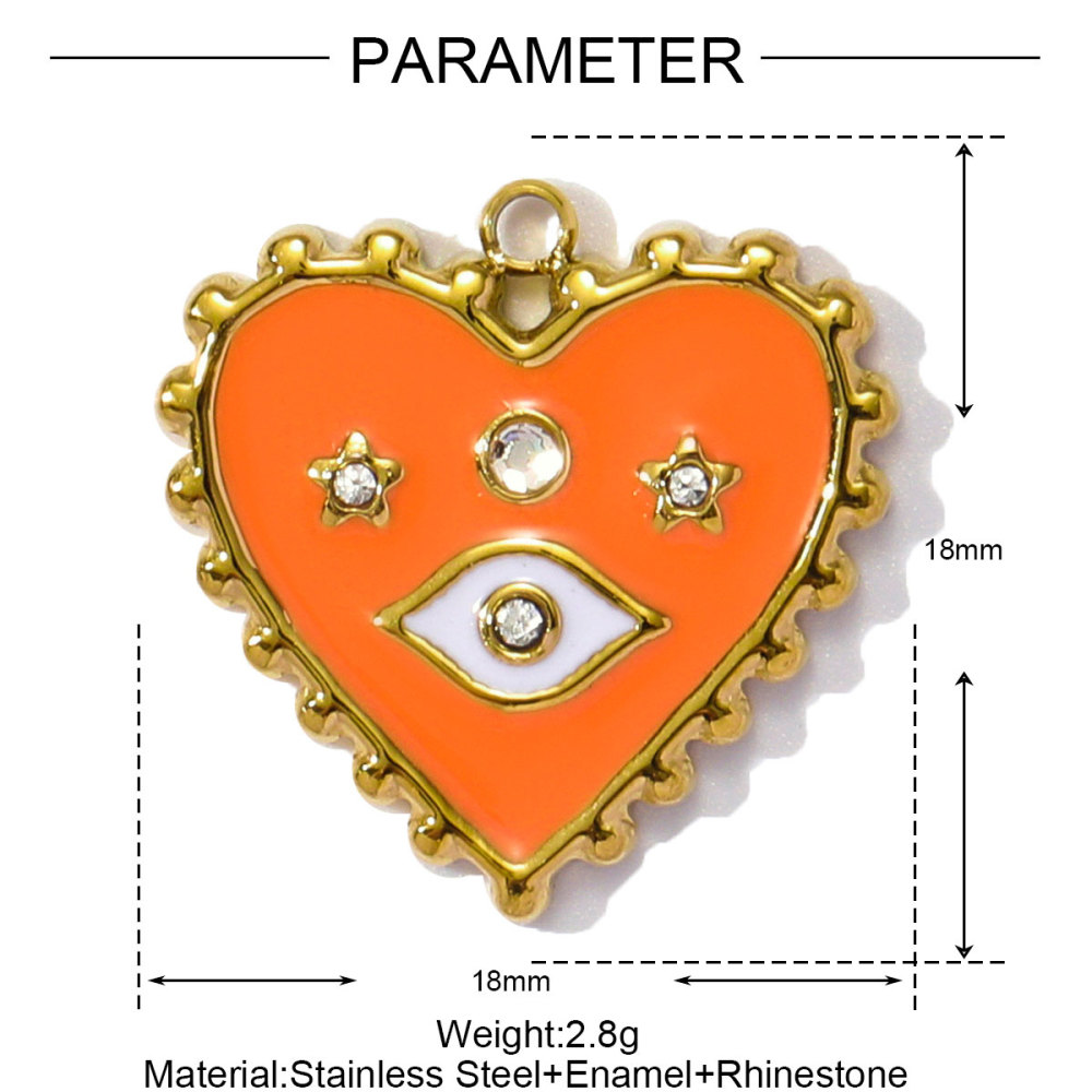 6pcs/pack Wholesale Stainless Steel Enamel Square Heart Diy Earring Charms Woman Evil Eye Necklace Pendants Poker Jewelry