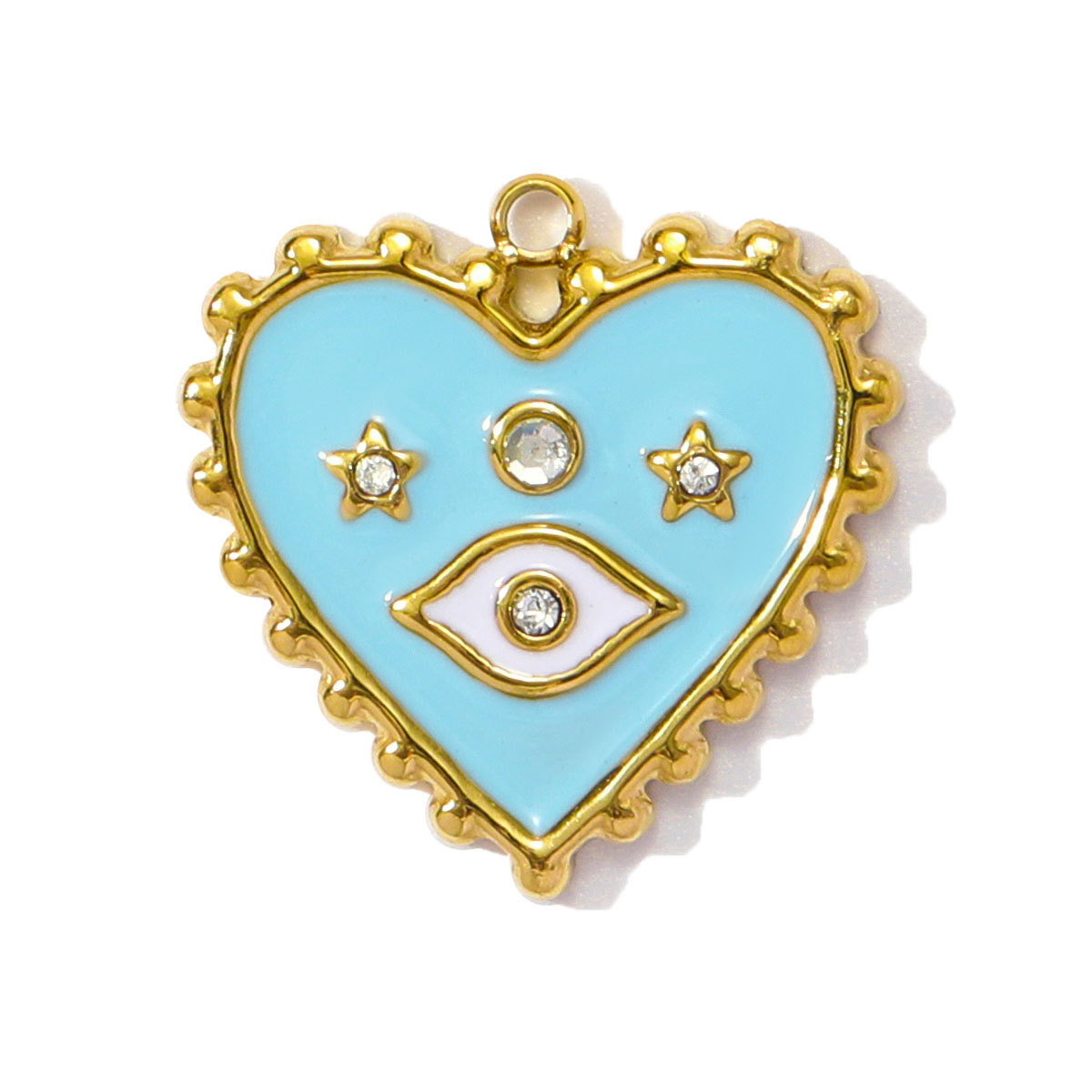 6pcs/pack Wholesale Stainless Steel Enamel Square Heart Diy Earring Charms Woman Evil Eye Necklace Pendants Poker Jewelry