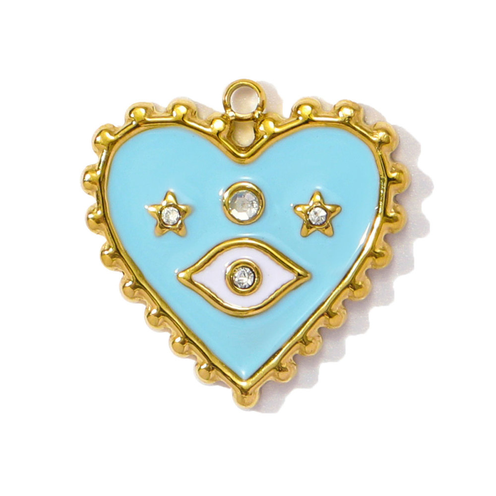 6pcs/pack Wholesale Stainless Steel Enamel Square Heart Diy Earring Charms Woman Evil Eye Necklace Pendants Poker Jewelry