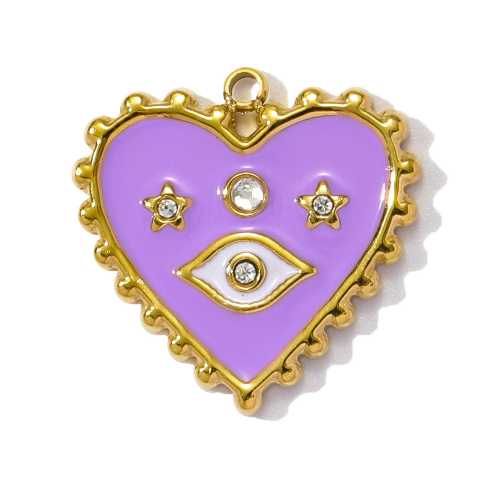6pcs/pack Wholesale Stainless Steel Enamel Square Heart Diy Earring Charms Woman Evil Eye Necklace Pendants Poker Jewelry