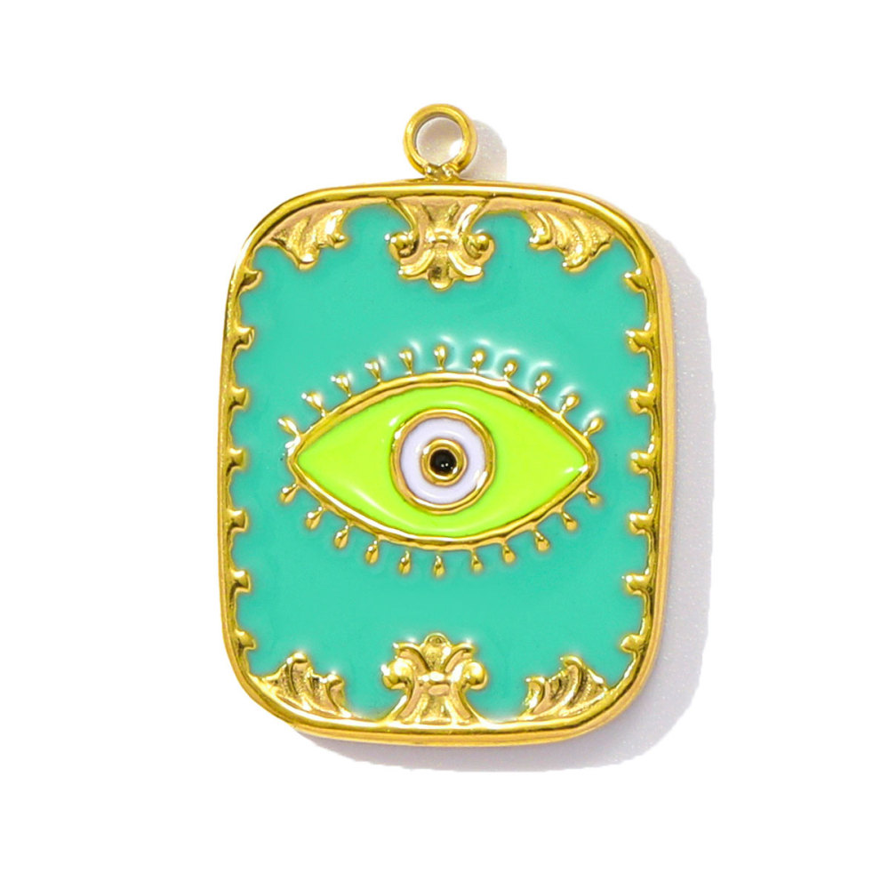 6pcs/pack Wholesale Stainless Steel Enamel Square Heart Diy Earring Charms Woman Evil Eye Necklace Pendants Poker Jewelry