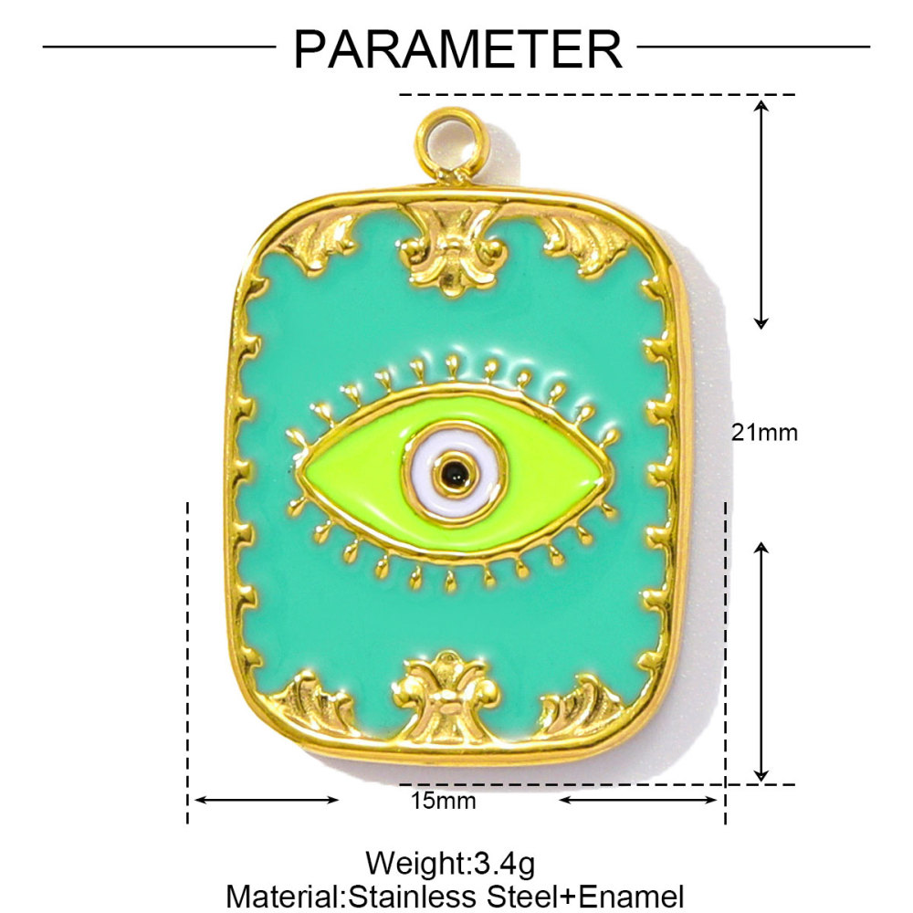 6pcs/pack Wholesale Stainless Steel Enamel Square Heart Diy Earring Charms Woman Evil Eye Necklace Pendants Poker Jewelry