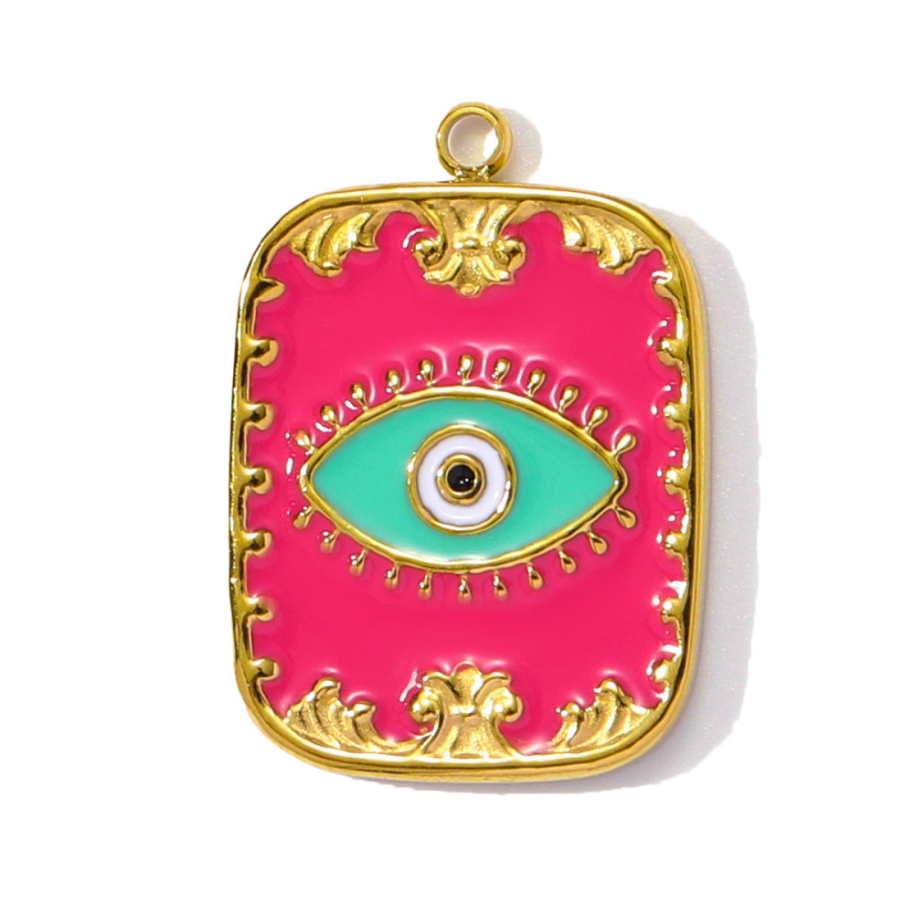 6pcs/pack Wholesale Stainless Steel Enamel Square Heart Diy Earring Charms Woman Evil Eye Necklace Pendants Poker Jewelry