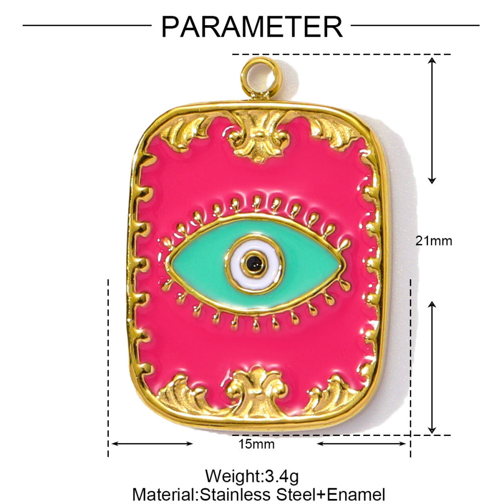 6pcs/pack Wholesale Stainless Steel Enamel Square Heart Diy Earring Charms Woman Evil Eye Necklace Pendants Poker Jewelry