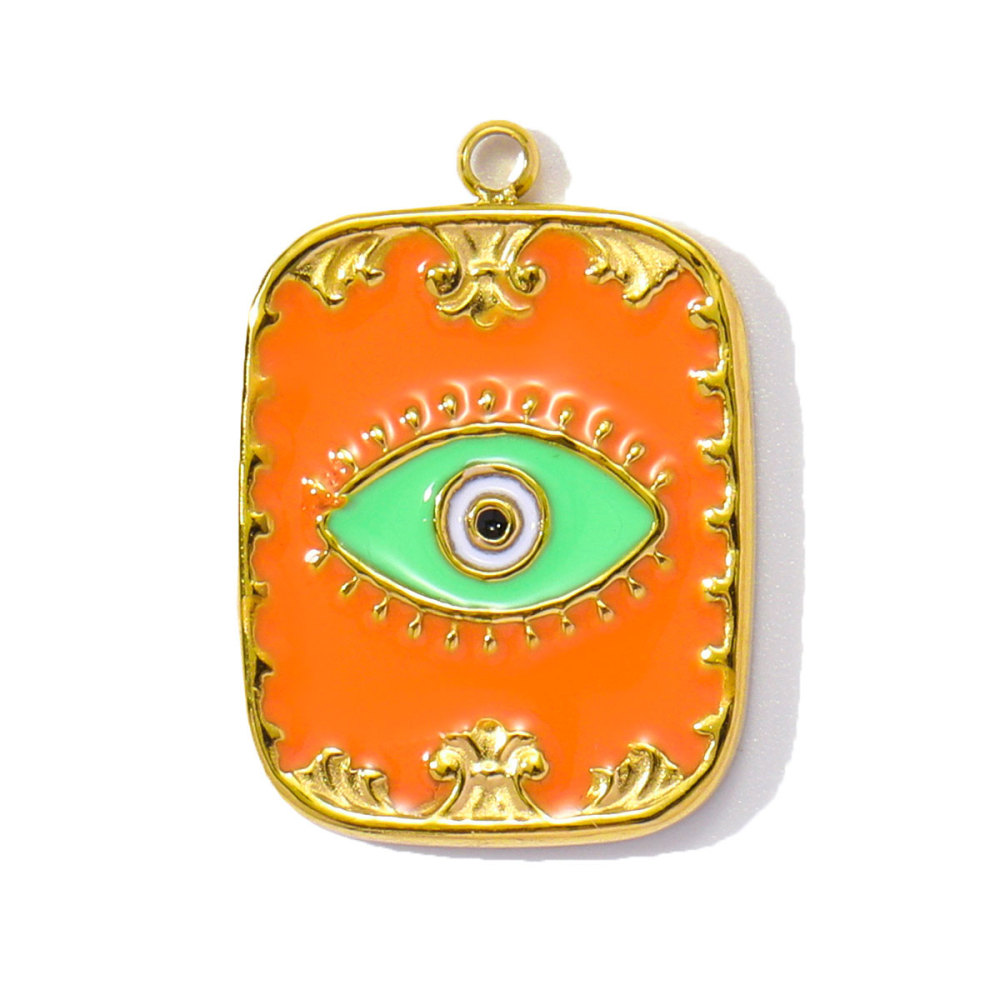 6pcs/pack Wholesale Stainless Steel Enamel Square Heart Diy Earring Charms Woman Evil Eye Necklace Pendants Poker Jewelry