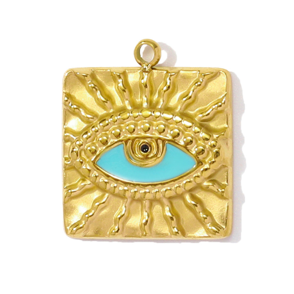 6pcs/pack Wholesale Stainless Steel Enamel Square Heart Diy Earring Charms Woman Evil Eye Necklace Pendants Poker Jewelry