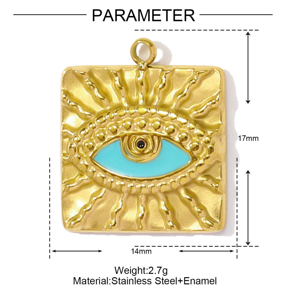 6pcs/pack Wholesale Stainless Steel Enamel Square Heart Diy Earring Charms Woman Evil Eye Necklace Pendants Poker Jewelry