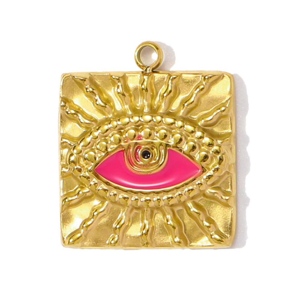 6pcs/pack Wholesale Stainless Steel Enamel Square Heart Diy Earring Charms Woman Evil Eye Necklace Pendants Poker Jewelry