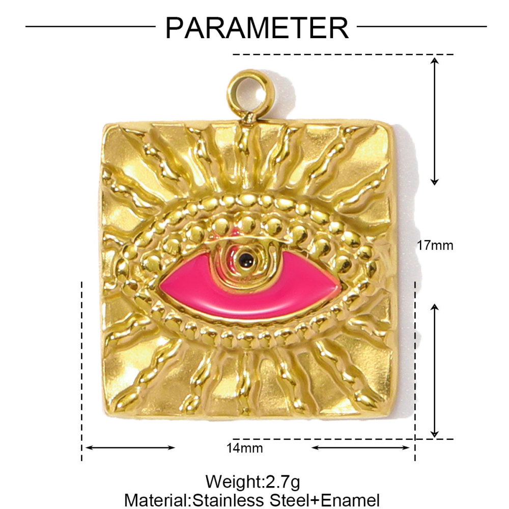 6pcs/pack Wholesale Stainless Steel Enamel Square Heart Diy Earring Charms Woman Evil Eye Necklace Pendants Poker Jewelry