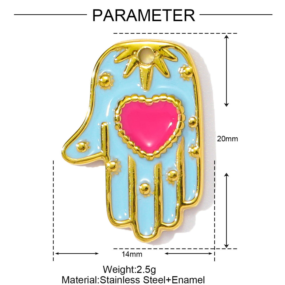 6pcs/pack Wholesale Stainless Steel Enamel Star Heart Diy Charms Woman Geomotric Evil Eye Necklace Pendants Hamsa Hand Jewelry