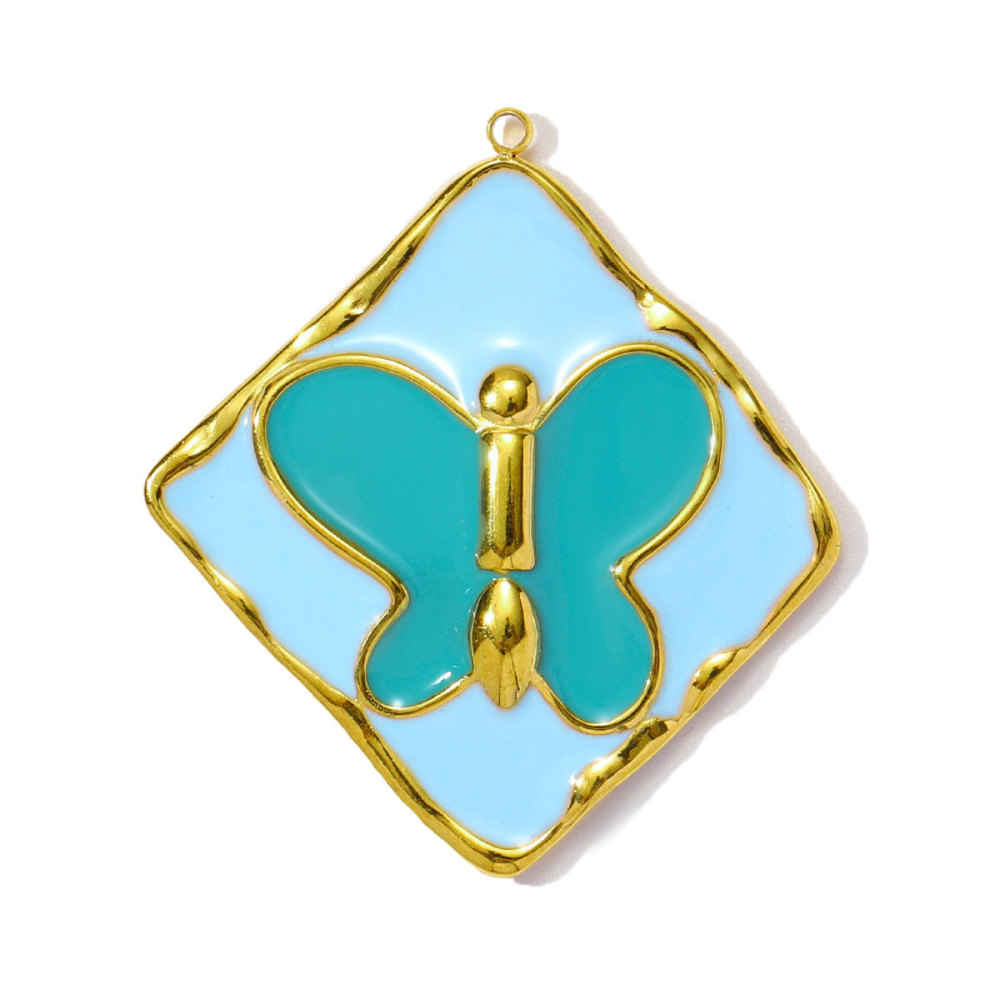 6pcs/pack Wholesale Stainless Steel Enamel Heart Evil Eye Diy Earring Charms Square Butterfly Necklace Pendants Sea Anemone Jewelry