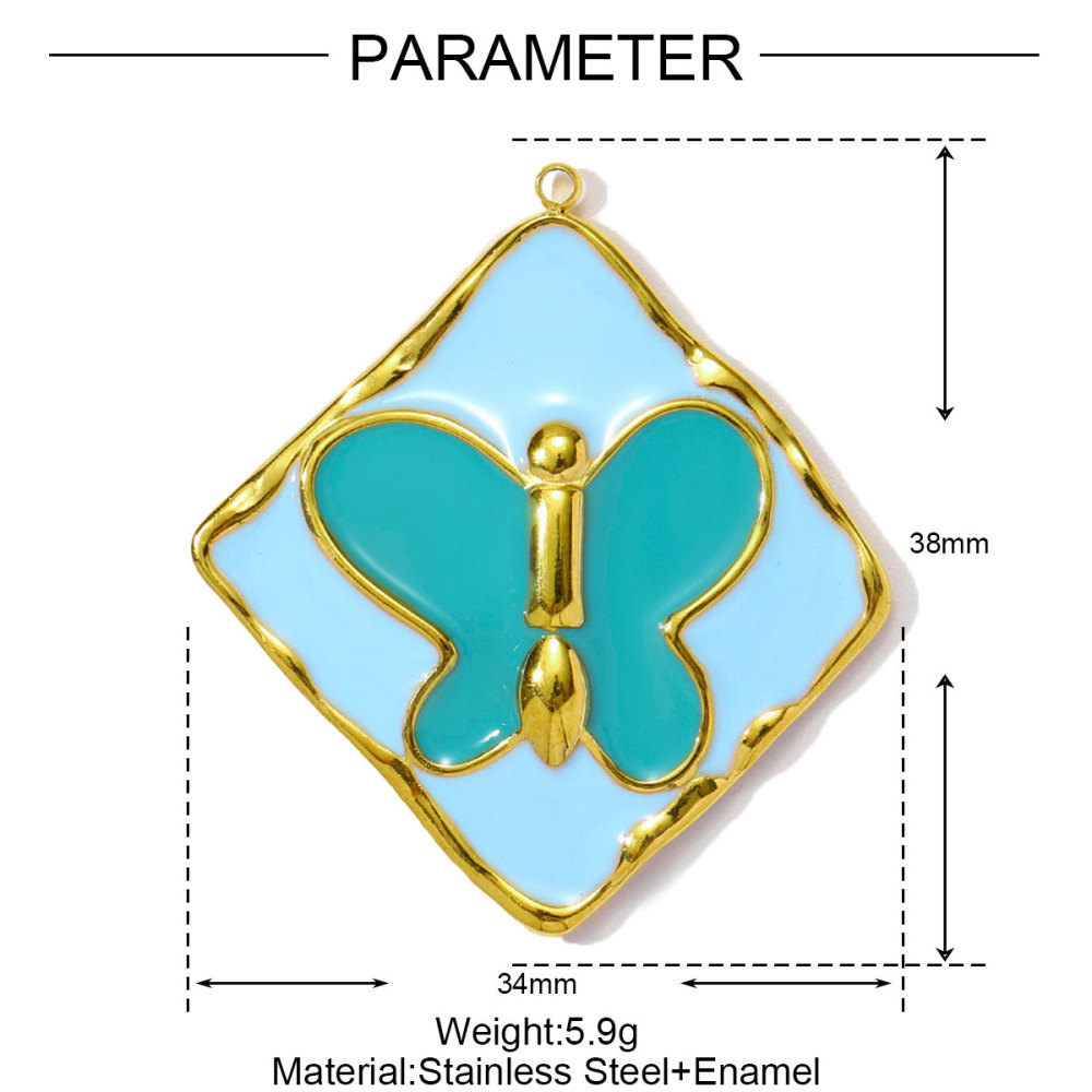 6pcs/pack Wholesale Stainless Steel Enamel Heart Evil Eye Diy Earring Charms Square Butterfly Necklace Pendants Sea Anemone Jewelry