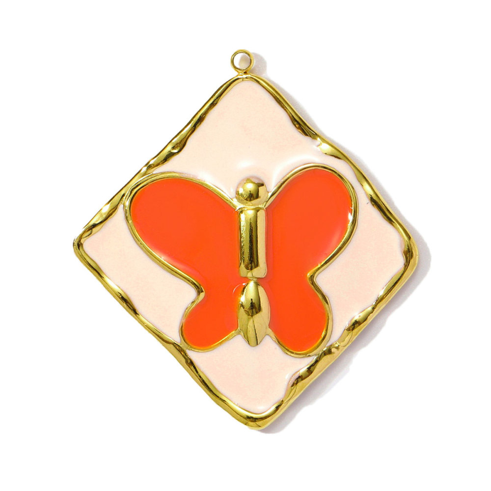 6pcs/pack Wholesale Stainless Steel Enamel Heart Evil Eye Diy Earring Charms Square Butterfly Necklace Pendants Sea Anemone Jewelry