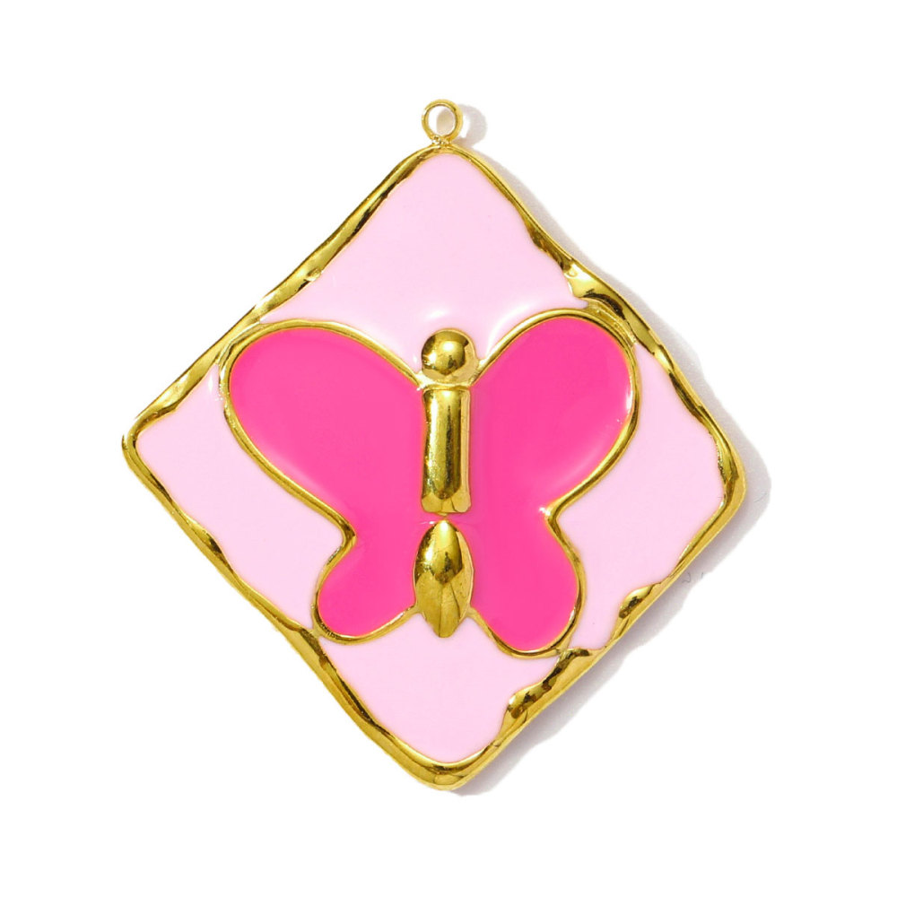 6pcs/pack Wholesale Stainless Steel Enamel Heart Evil Eye Diy Earring Charms Square Butterfly Necklace Pendants Sea Anemone Jewelry