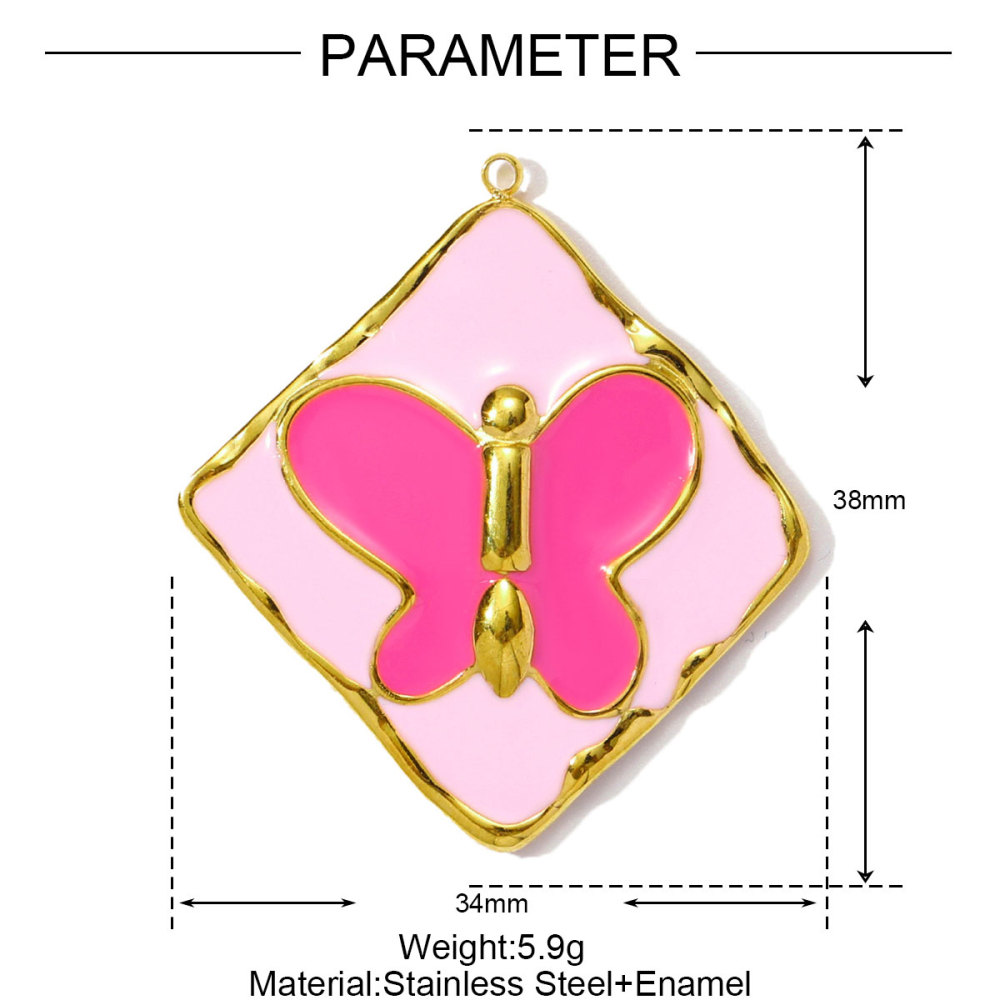 6pcs/pack Wholesale Stainless Steel Enamel Heart Evil Eye Diy Earring Charms Square Butterfly Necklace Pendants Sea Anemone Jewelry