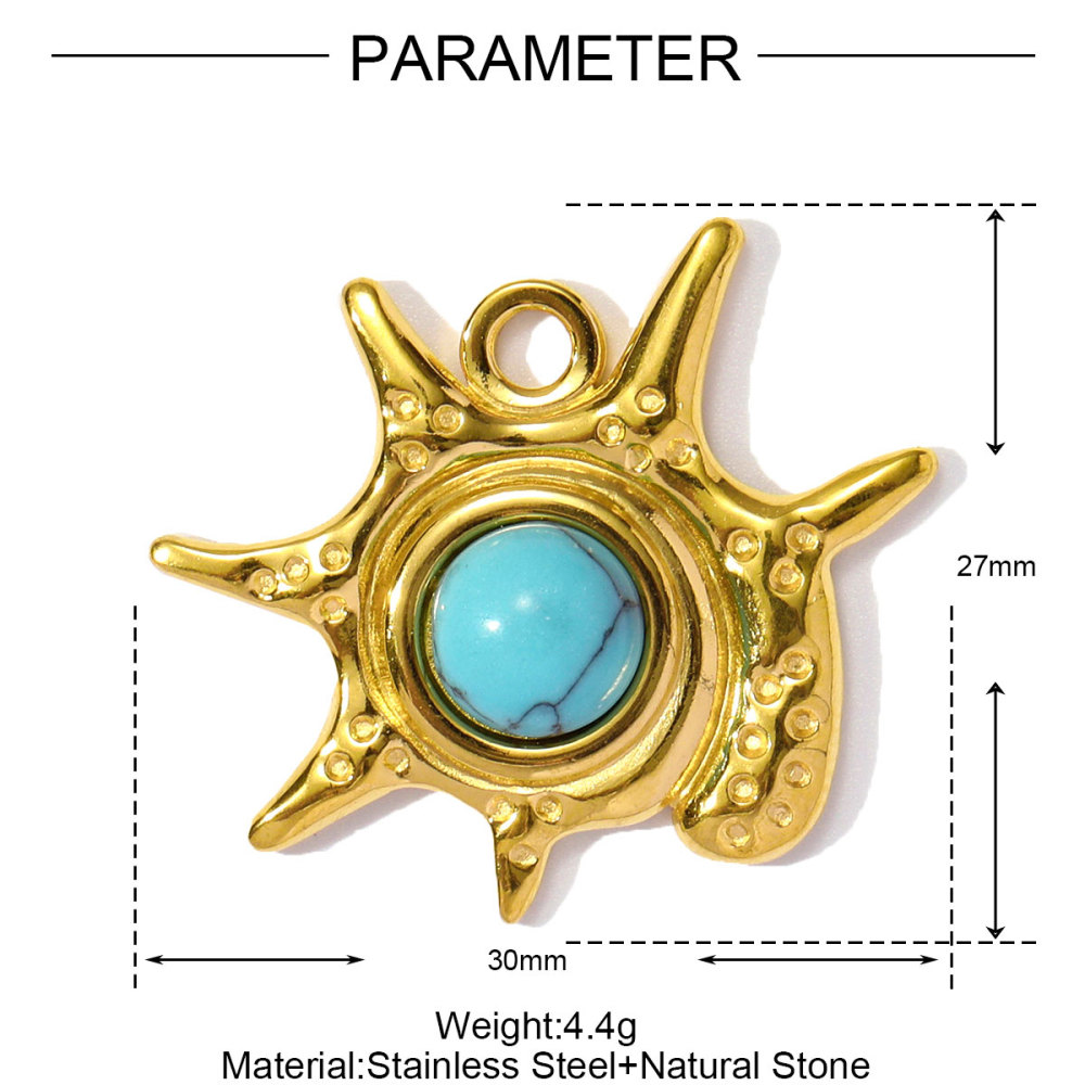 6pcs/pack Wholesale Stainless Steel Natural Stone Anemone Starfish Diy Charms Dolphin Conch Necklace Pendants Butterfly Jewelry