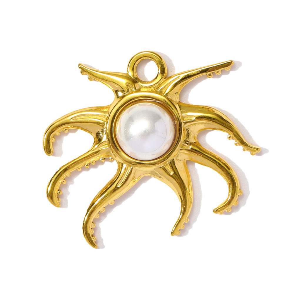 6pcs/pack Wholesale Stainless Steel Natural Stone Anemone Starfish Diy Charms Dolphin Conch Necklace Pendants Butterfly Jewelry