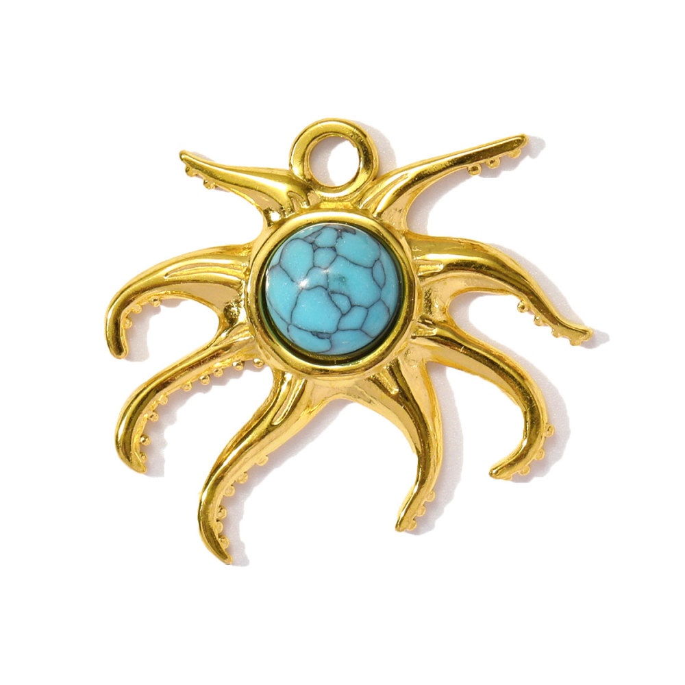 6pcs/pack Wholesale Stainless Steel Natural Stone Anemone Starfish Diy Charms Dolphin Conch Necklace Pendants Butterfly Jewelry