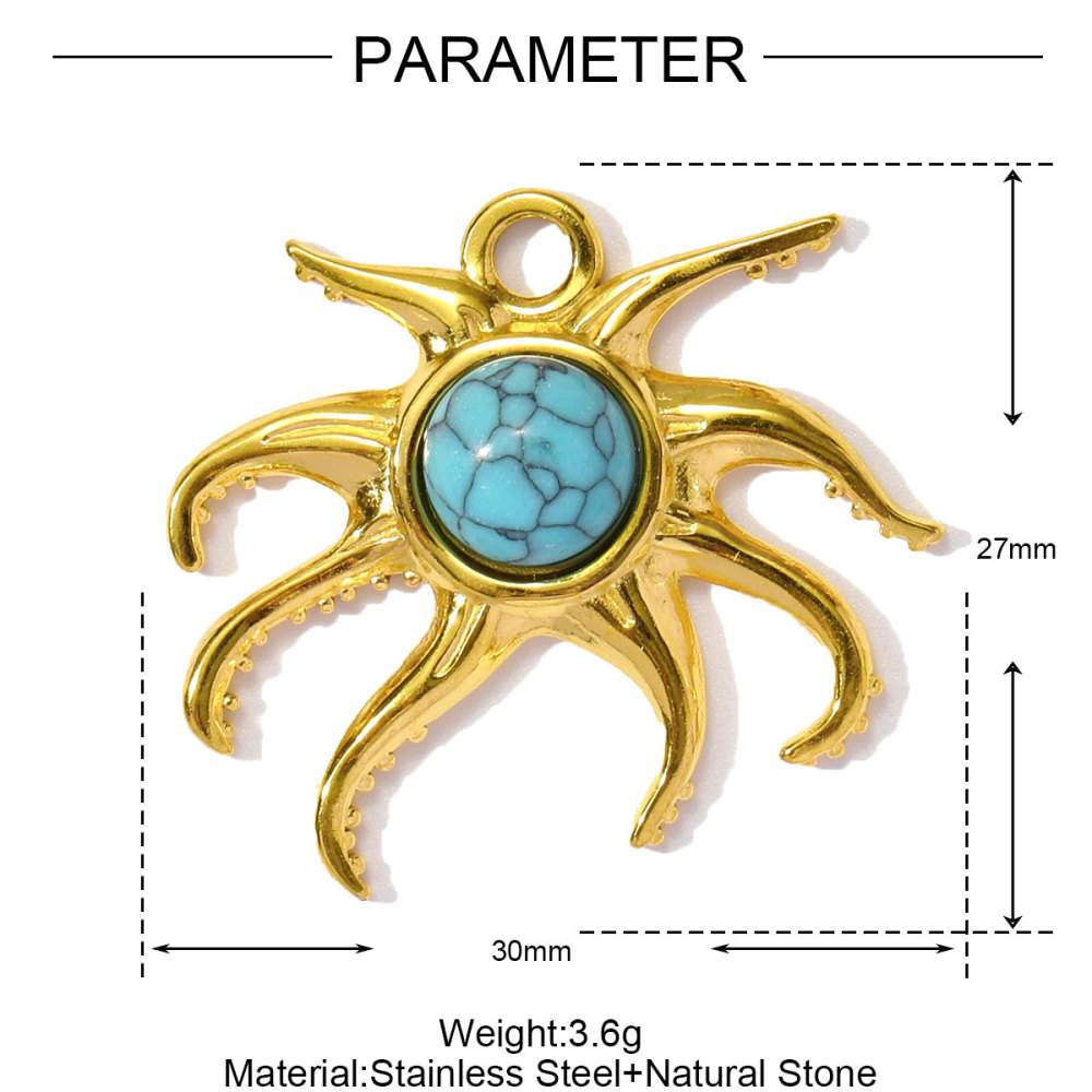 6pcs/pack Wholesale Stainless Steel Natural Stone Anemone Starfish Diy Charms Dolphin Conch Necklace Pendants Butterfly Jewelry
