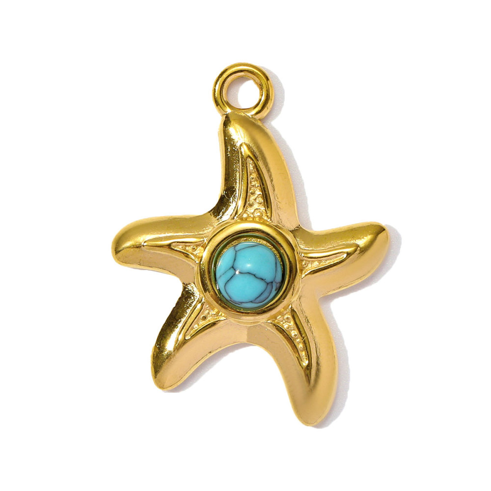 6pcs/pack Wholesale Stainless Steel Natural Stone Anemone Starfish Diy Charms Dolphin Conch Necklace Pendants Butterfly Jewelry
