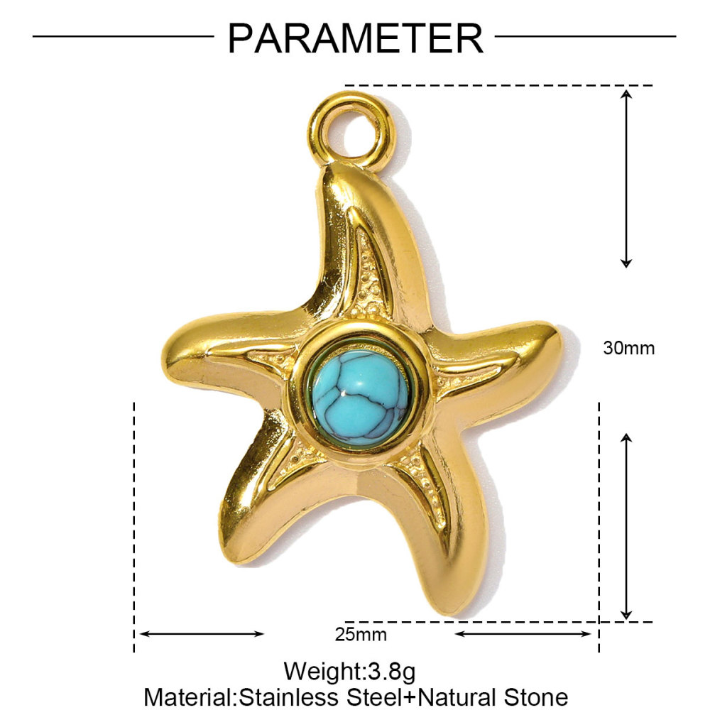 6pcs/pack Wholesale Stainless Steel Natural Stone Anemone Starfish Diy Charms Dolphin Conch Necklace Pendants Butterfly Jewelry