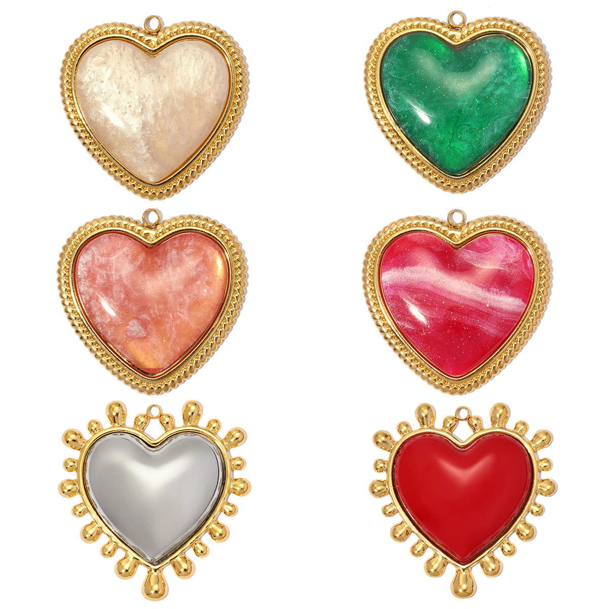 6pcs/pack Stainless Steel Resin Big Love Heart DIY Earring Charms Relief Rhinestone Sun Necklace Pendants Women Jewelry Wholesale