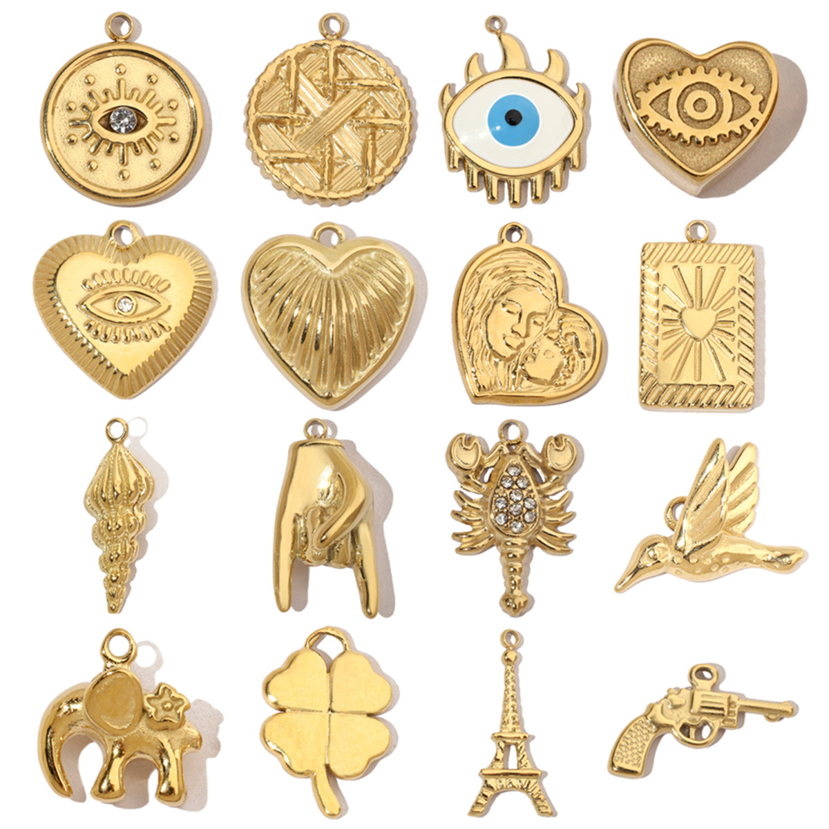 6pcs/pack Conch Heart Mom Stainless Steel Diy Charms Women Evil Eye Clover Earring Necklace Making Elephant Jewelry Pendant