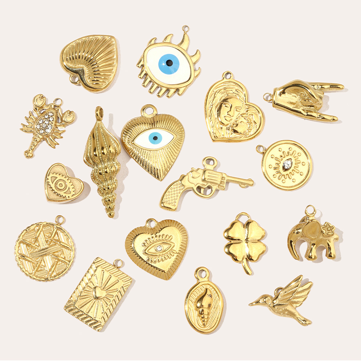 6pcs/pack Conch Heart Mom Stainless Steel Diy Charms Women Evil Eye Clover Earring Necklace Making Elephant Jewelry Pendant