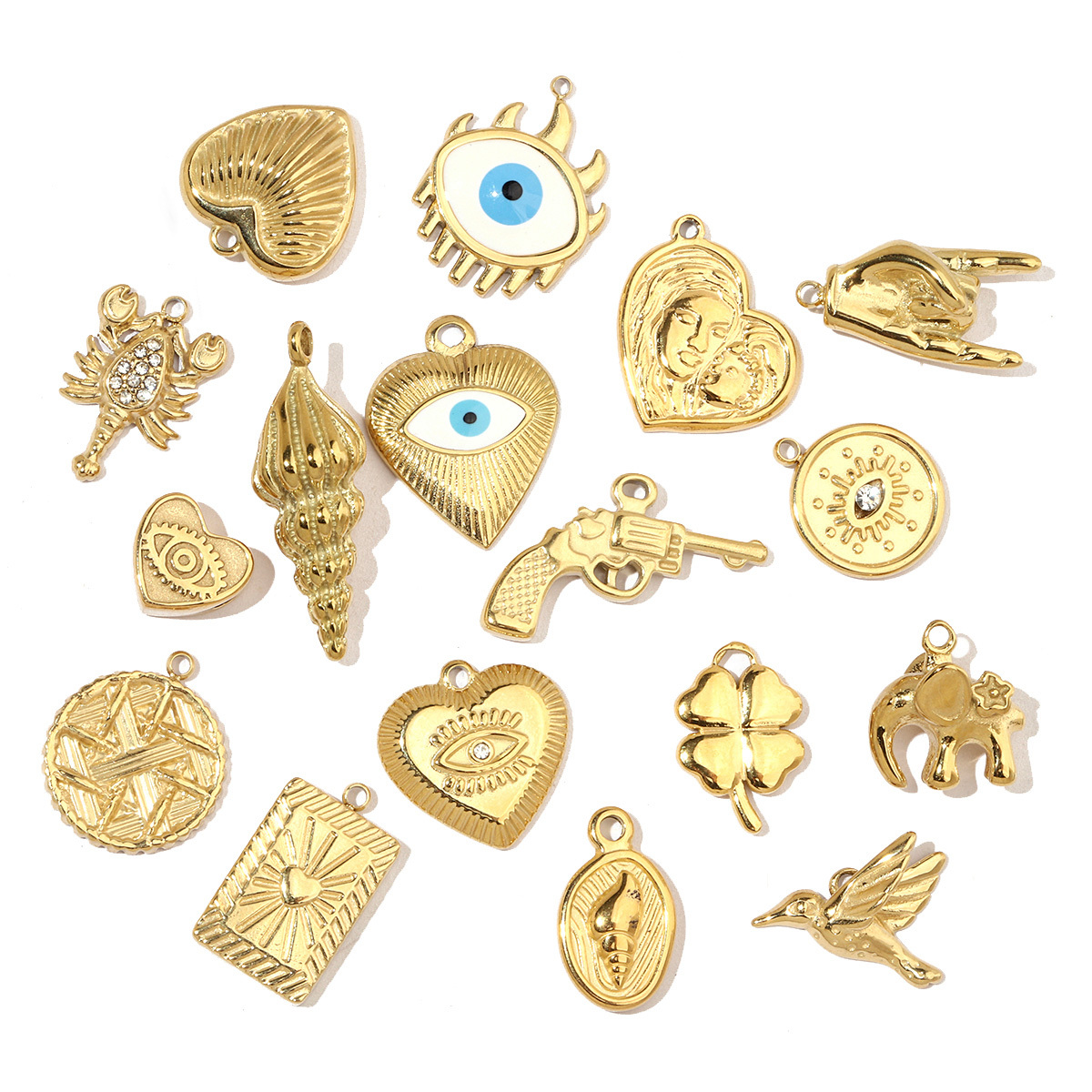 6pcs/pack Conch Heart Mom Stainless Steel Diy Charms Women Evil Eye Clover Earring Necklace Making Elephant Jewelry Pendant