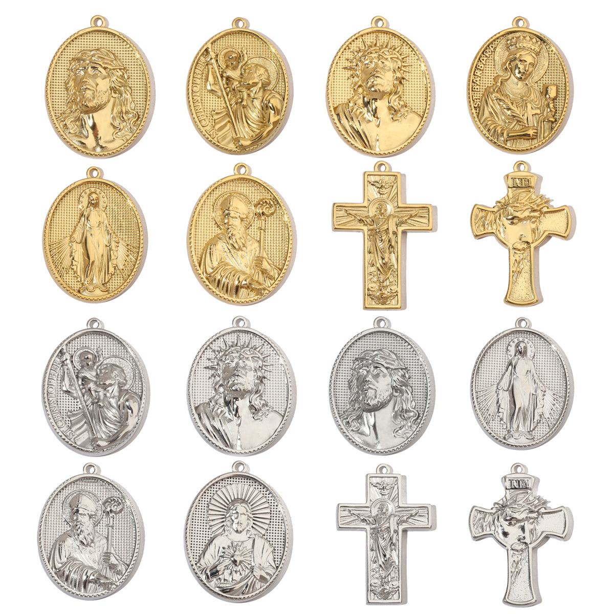 6pcs/pack Religious Jesus Stainless Steel Diy Charms Men God Cross Earring Necklace Making The Virgin Mary Jewelry Pendant