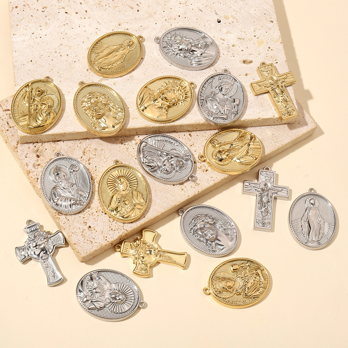 6pcs/pack Religious Jesus Stainless Steel Diy Charms Men God Cross Earring Necklace Making The Virgin Mary Jewelry Pendant