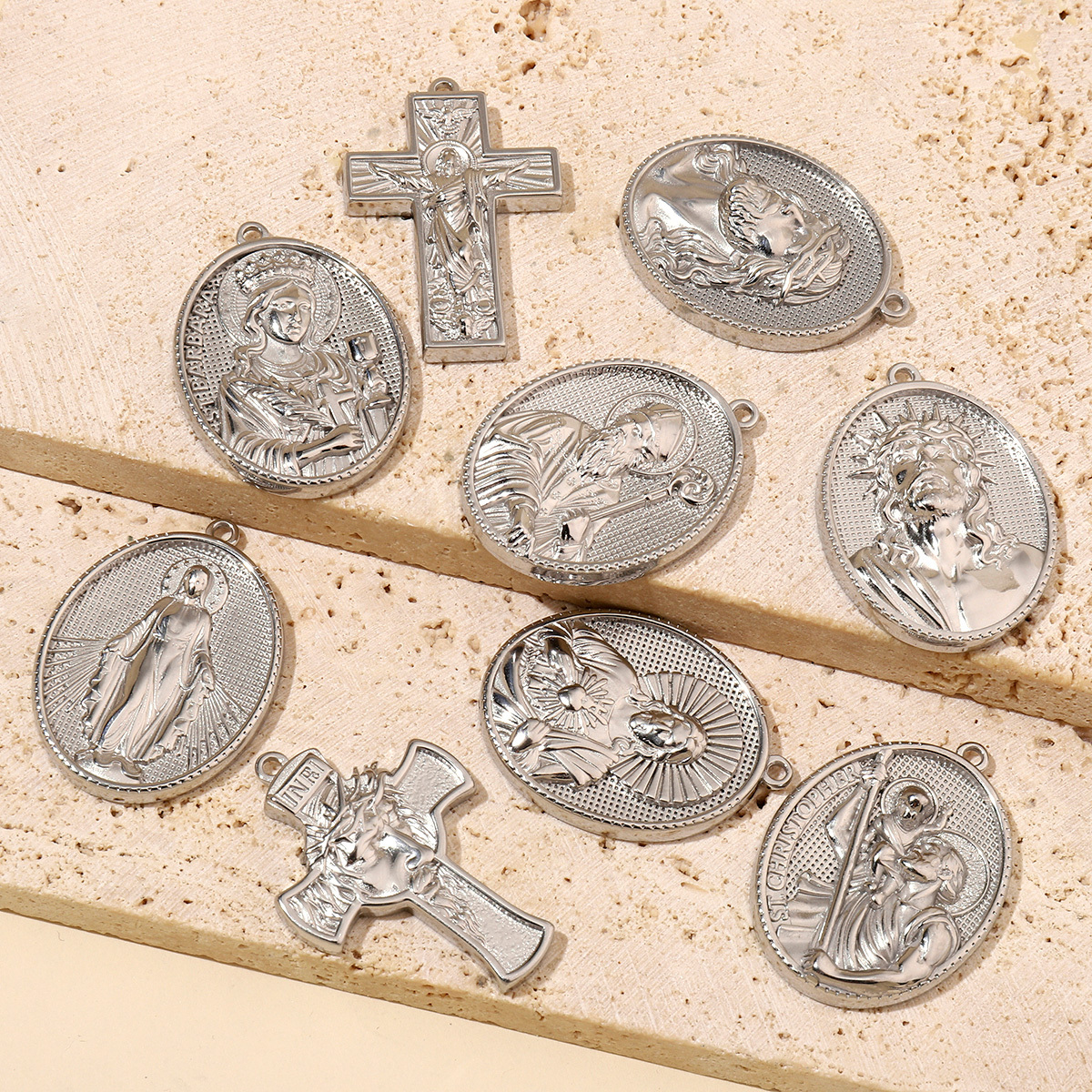 6pcs/pack Religious Jesus Stainless Steel Diy Charms Men God Cross Earring Necklace Making The Virgin Mary Jewelry Pendant