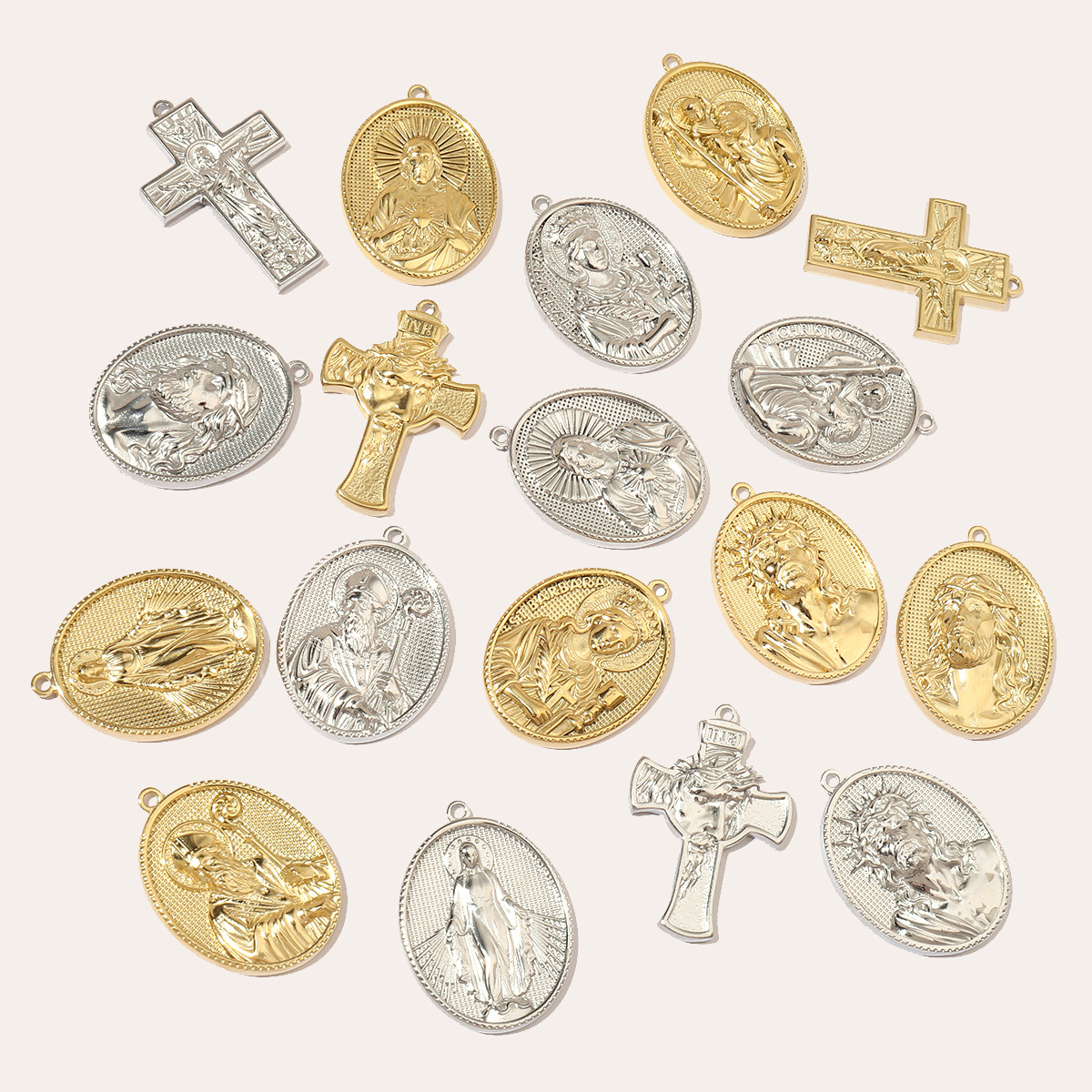 6pcs/pack Religious Jesus Stainless Steel Diy Charms Men God Cross Earring Necklace Making The Virgin Mary Jewelry Pendant