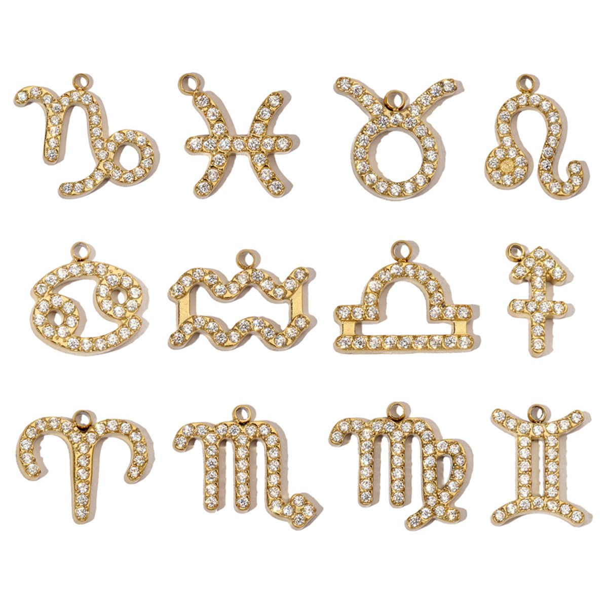 6pcs/pack Cubic Zircon Zodiac Sign Stainless Steel Diy Charms Women horoscope Earring Necklace Making  Jewelry Pendant