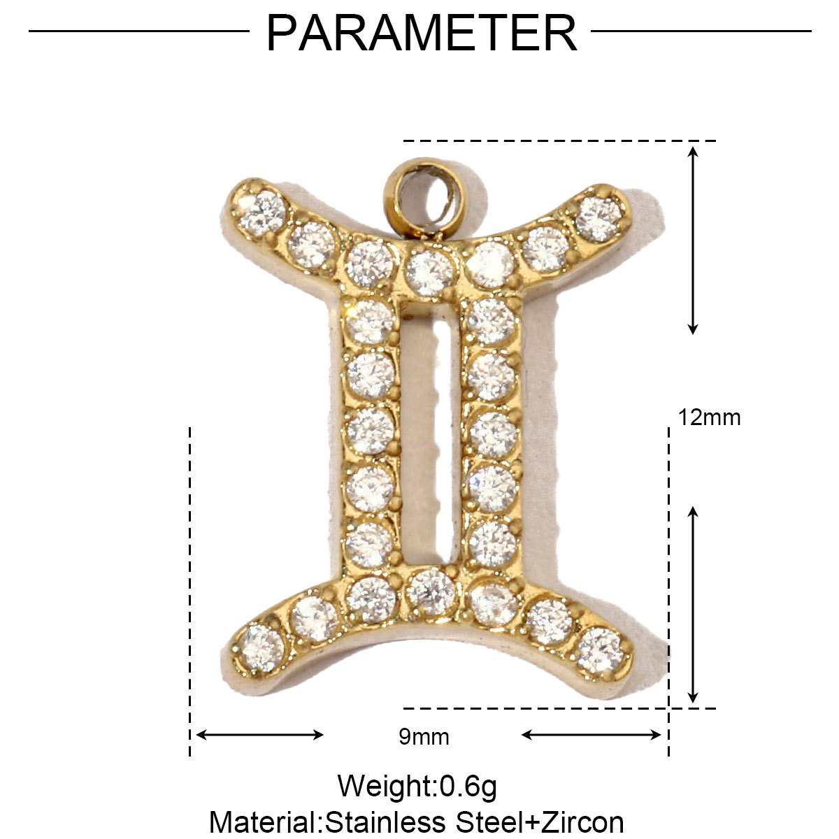 6pcs/pack Cubic Zircon Zodiac Sign Stainless Steel Diy Charms Women horoscope Earring Necklace Making  Jewelry Pendant