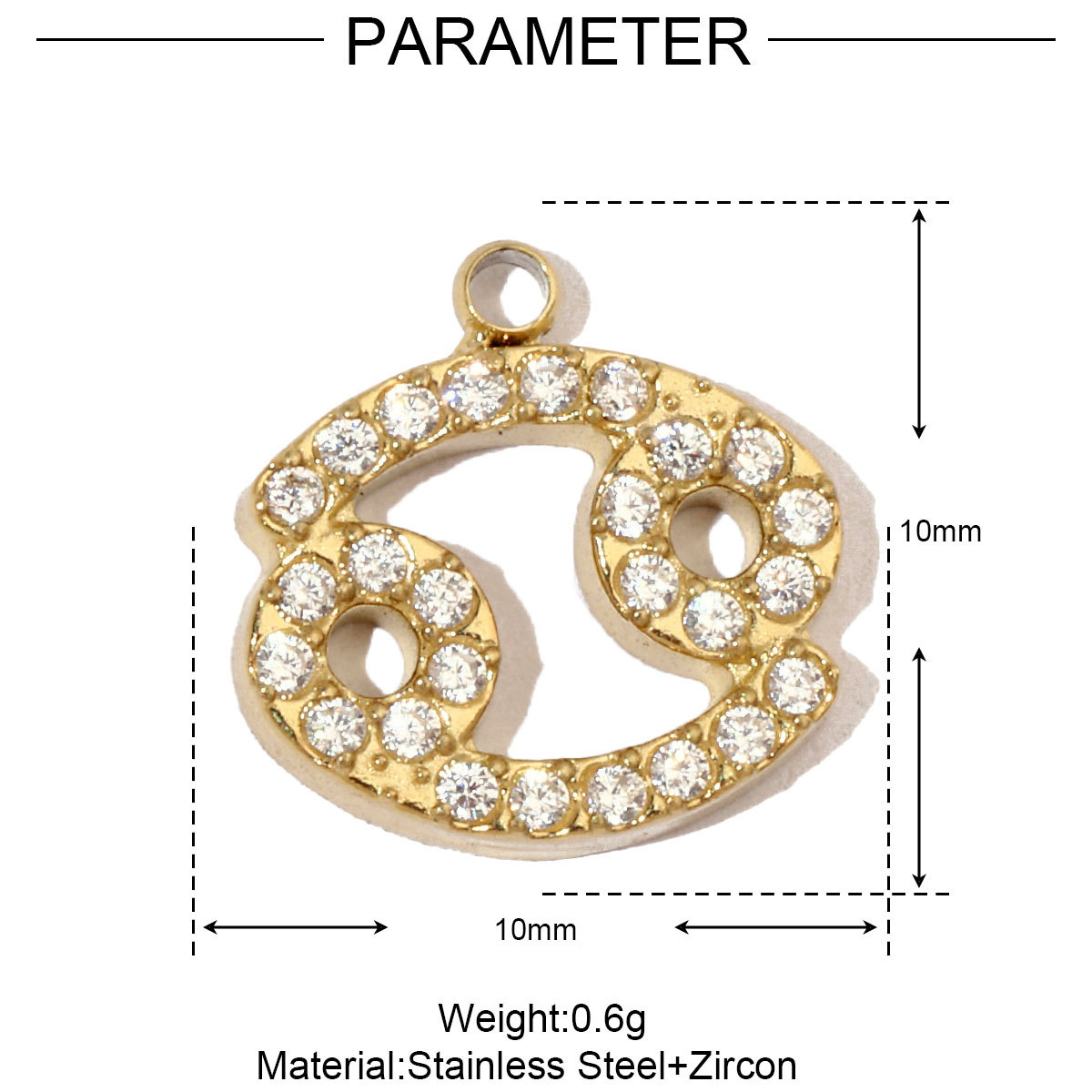 6pcs/pack Cubic Zircon Zodiac Sign Stainless Steel Diy Charms Women horoscope Earring Necklace Making  Jewelry Pendant