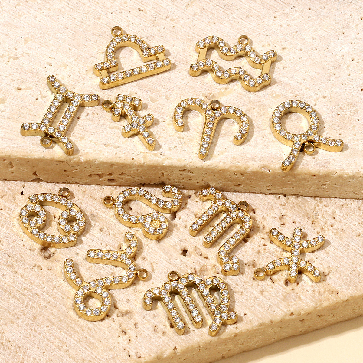 6pcs/pack Cubic Zircon Zodiac Sign Stainless Steel Diy Charms Women horoscope Earring Necklace Making  Jewelry Pendant