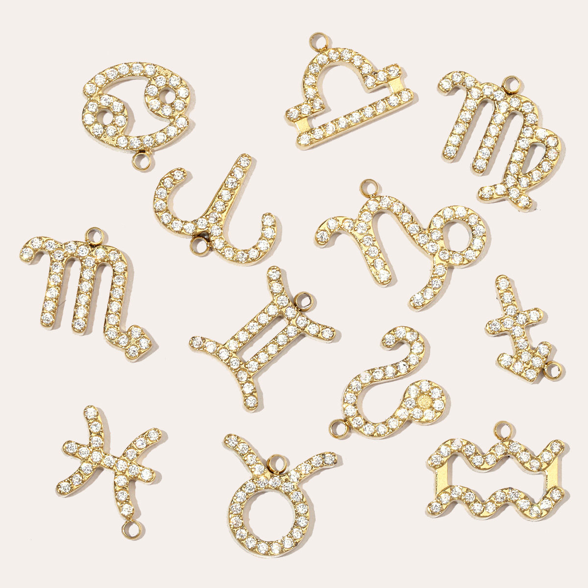 6pcs/pack Cubic Zircon Zodiac Sign Stainless Steel Diy Charms Women horoscope Earring Necklace Making  Jewelry Pendant