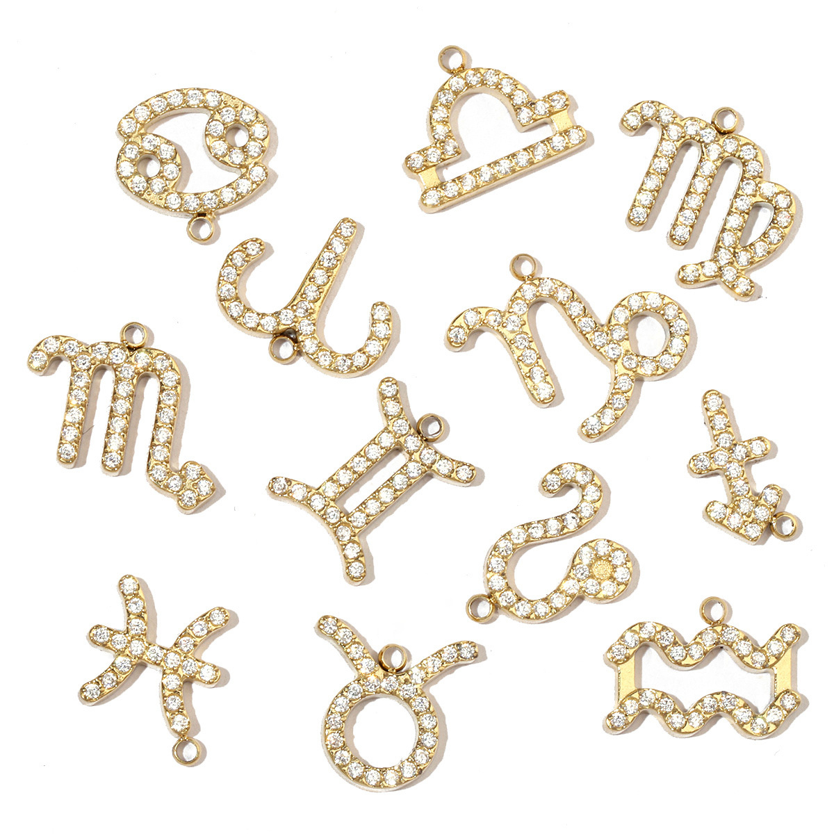6pcs/pack Cubic Zircon Zodiac Sign Stainless Steel Diy Charms Women horoscope Earring Necklace Making  Jewelry Pendant