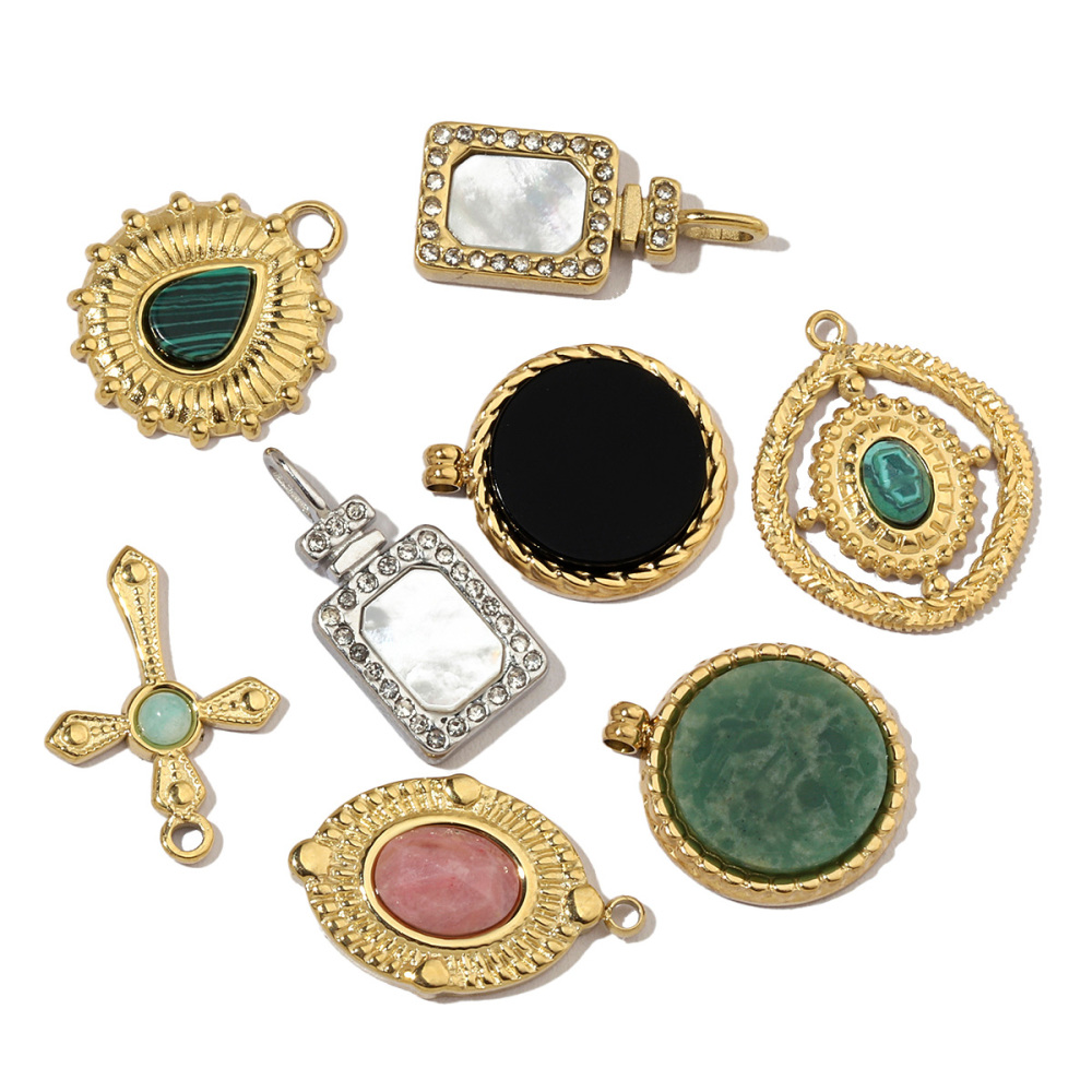 6pcs/pack Geometric Perfume Natural Stone Stainless Steel Diy Charms Women Waterdrop Necklace Pendant Cross Jewelry
