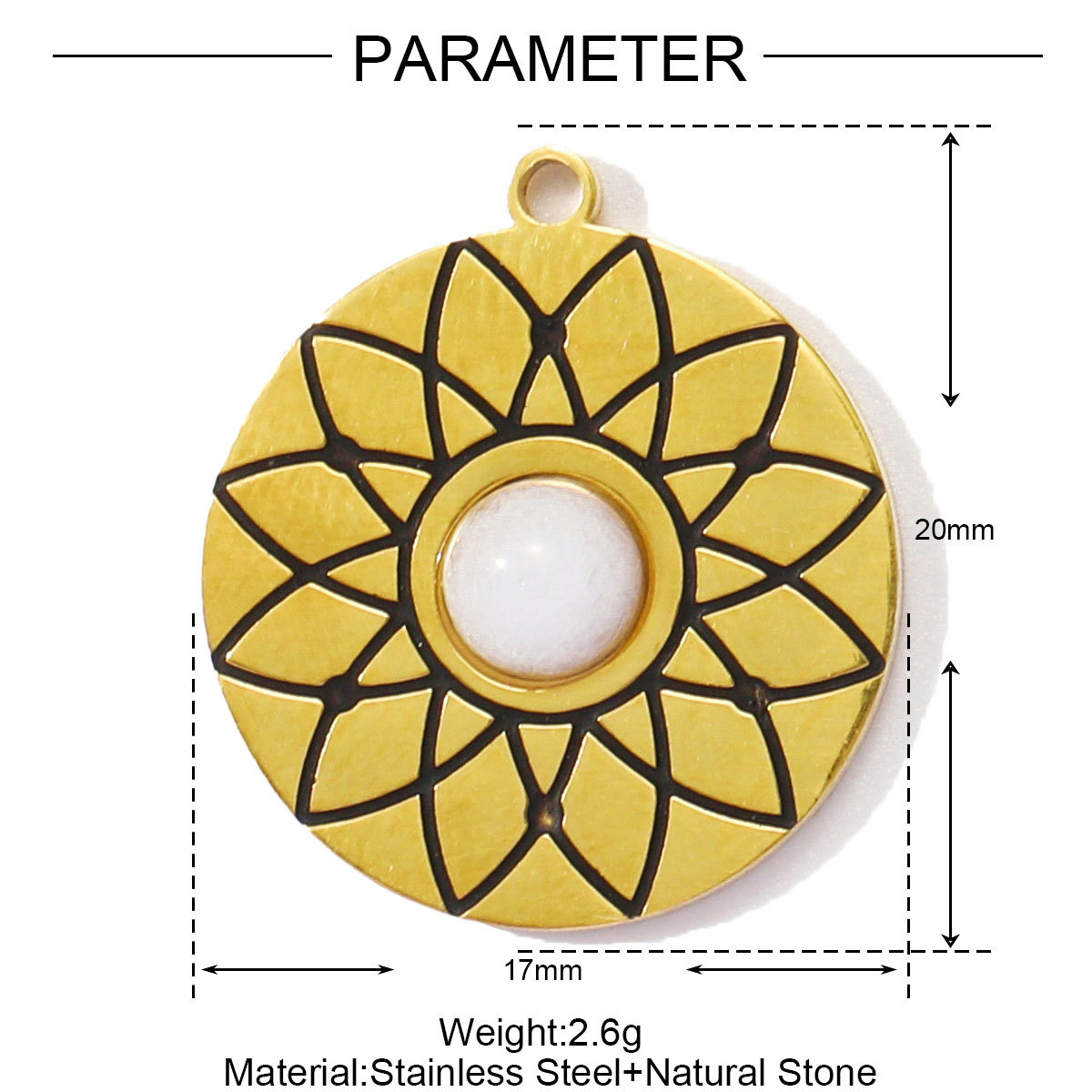 6pcs/pack Wholesale Stainless Steel Natural Stone Geometric Diy Charms Woman Crystal Love Heart Necklace Pendants Lotus Jewelry