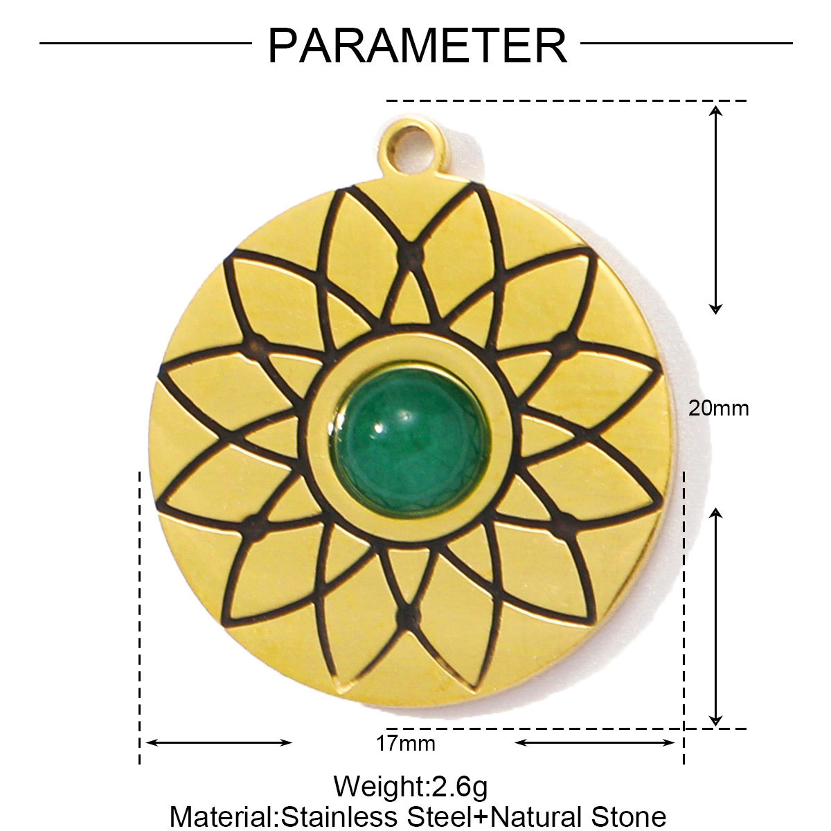 6pcs/pack Wholesale Stainless Steel Natural Stone Geometric Diy Charms Woman Crystal Love Heart Necklace Pendants Lotus Jewelry