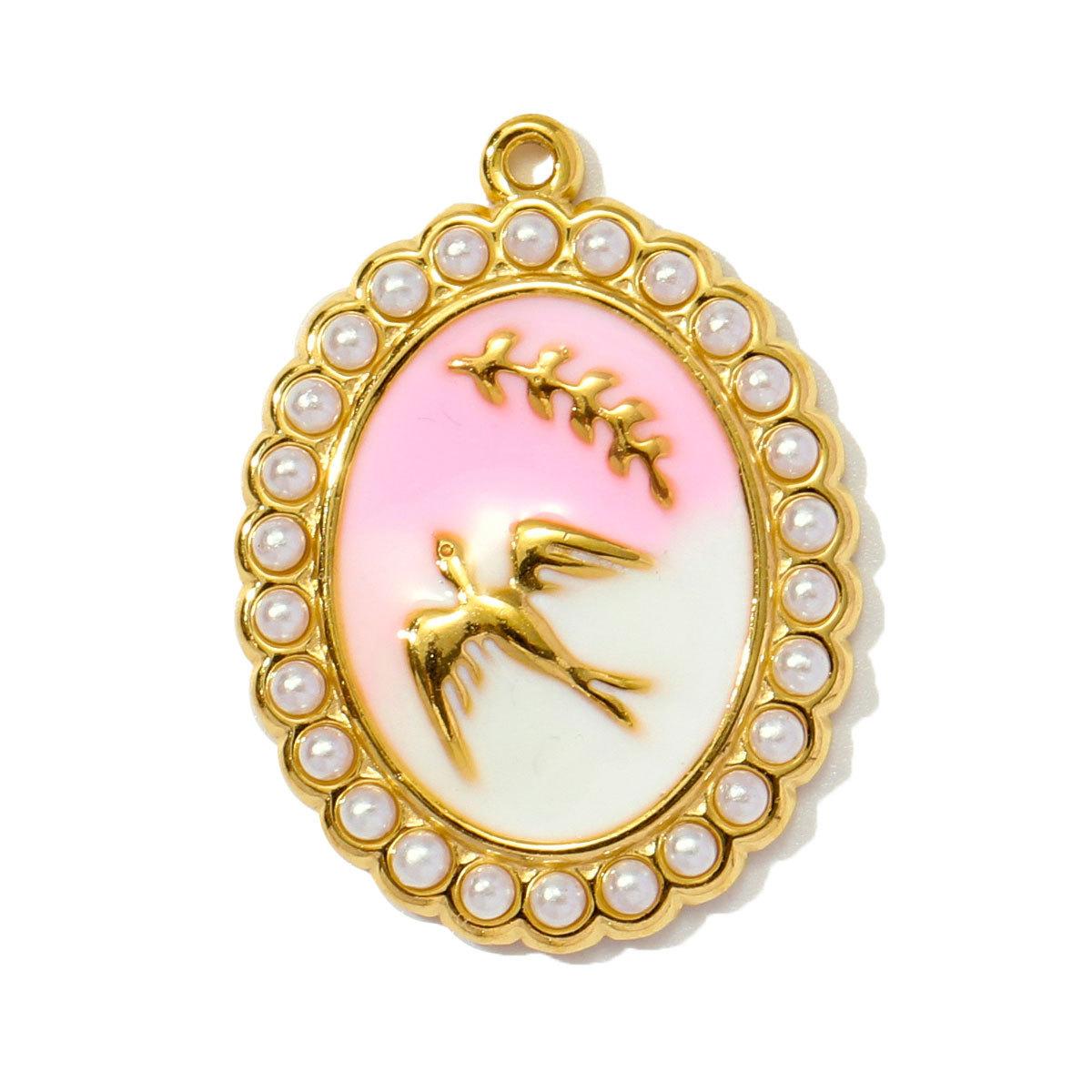 6pcs/pack Stainless Steel Enamel Swallow Pearl Heart Wings Pendant Mushroom Dolphin Goldfish DIY Charms Women Jewelry