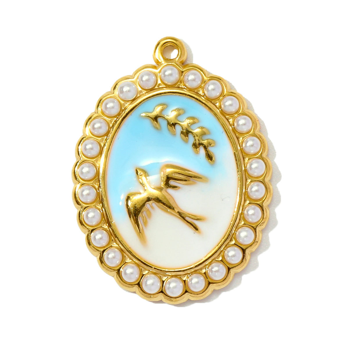 6pcs/pack Stainless Steel Enamel Swallow Pearl Heart Wings Pendant Mushroom Dolphin Goldfish DIY Charms Women Jewelry