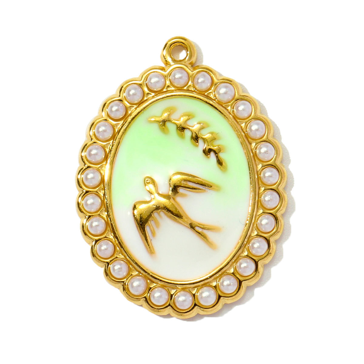 6pcs/pack Stainless Steel Enamel Swallow Pearl Heart Wings Pendant Mushroom Dolphin Goldfish DIY Charms Women Jewelry
