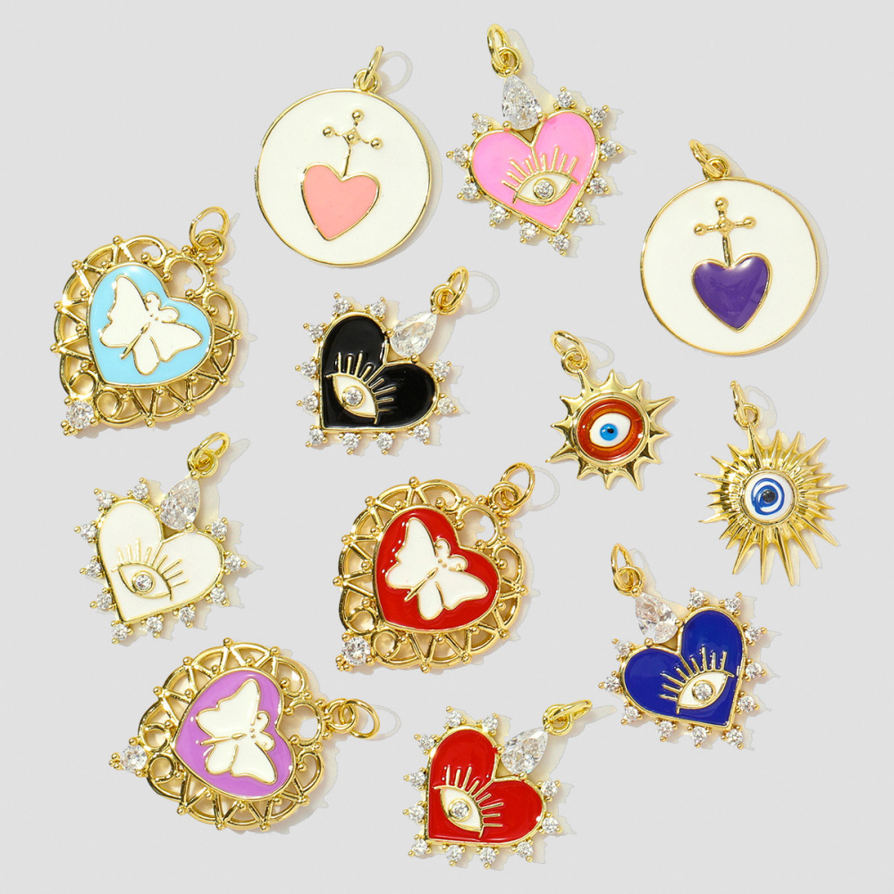 6pcs/pack Trendy Copper Zirocn Enamel Heart Pendants Evil Eye Butterfly DIY Charms Women Necklace Making Jewelry