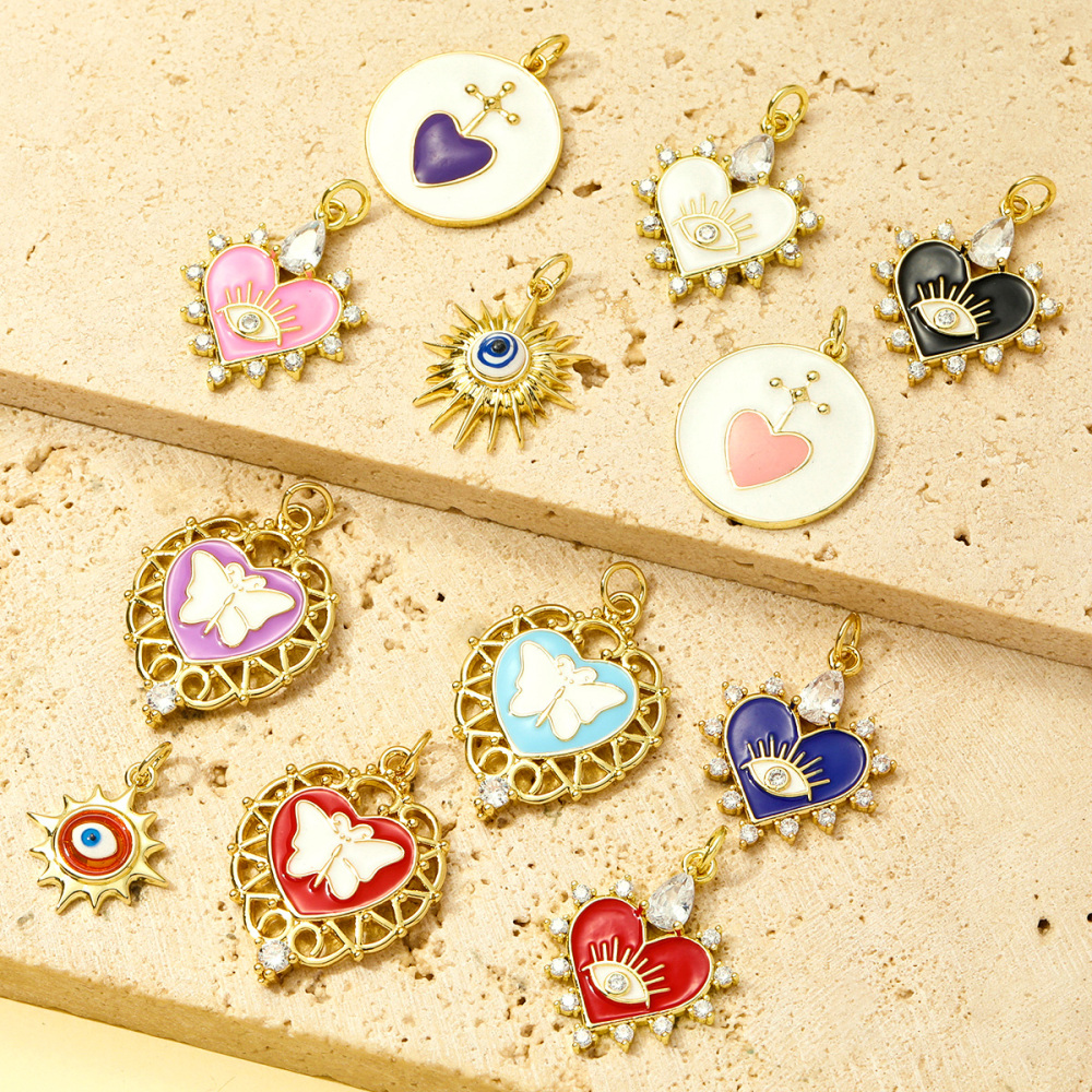 6pcs/pack Trendy Copper Zirocn Enamel Heart Pendants Evil Eye Butterfly DIY Charms Women Necklace Making Jewelry