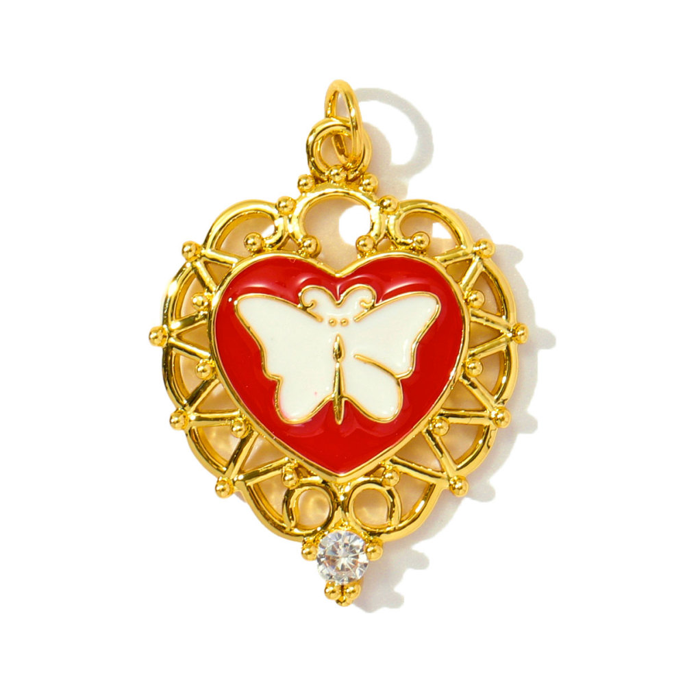6pcs/pack Trendy Copper Zirocn Enamel Heart Pendants Evil Eye Butterfly DIY Charms Women Necklace Making Jewelry