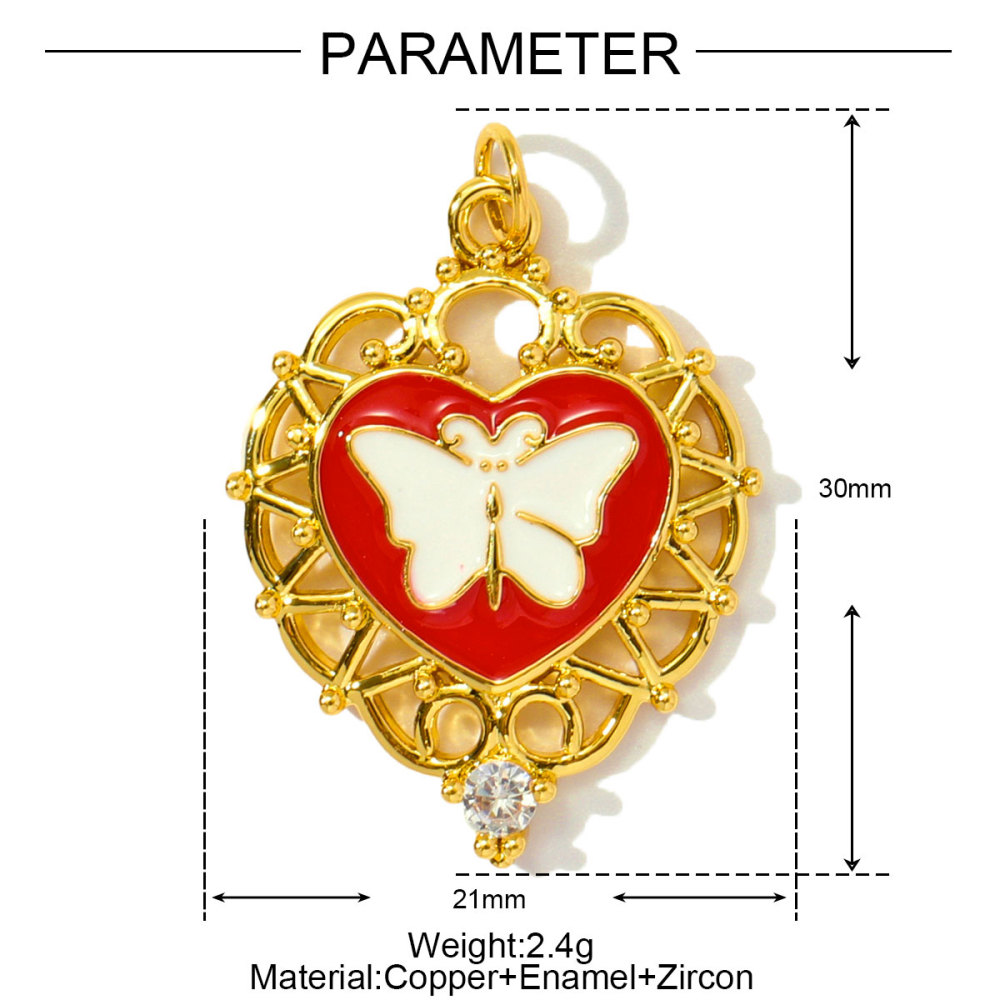 6pcs/pack Trendy Copper Zirocn Enamel Heart Pendants Evil Eye Butterfly DIY Charms Women Necklace Making Jewelry
